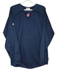 Majestic Chief Wahoo Shirt Mens L Blue Raglan Embroidered Indians Baseball MLB
